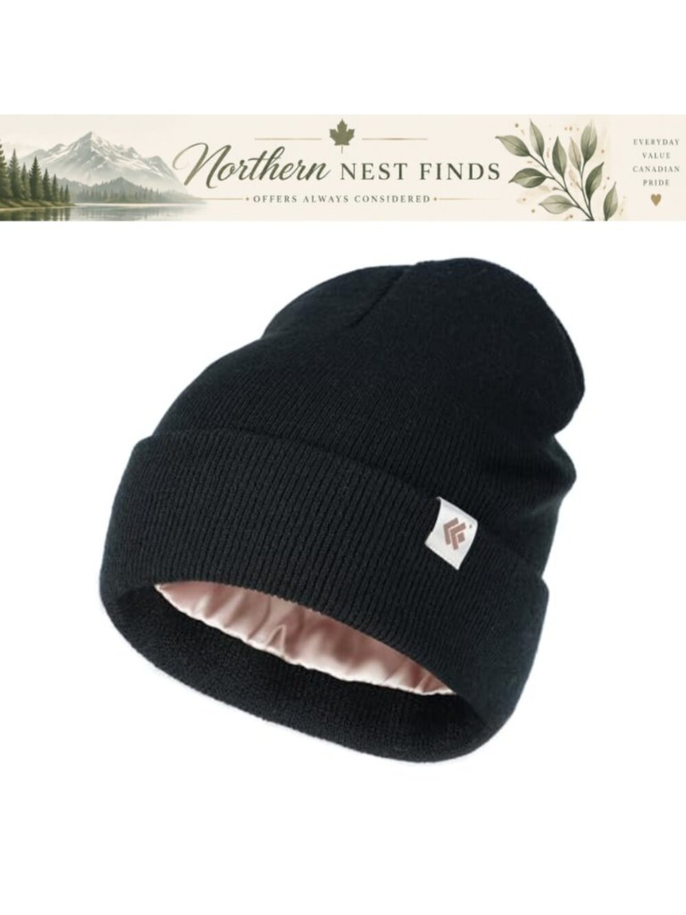 Satin Lined Beanie Winter Hat Slouchy Knit Ski Cap Unisex Acrylic